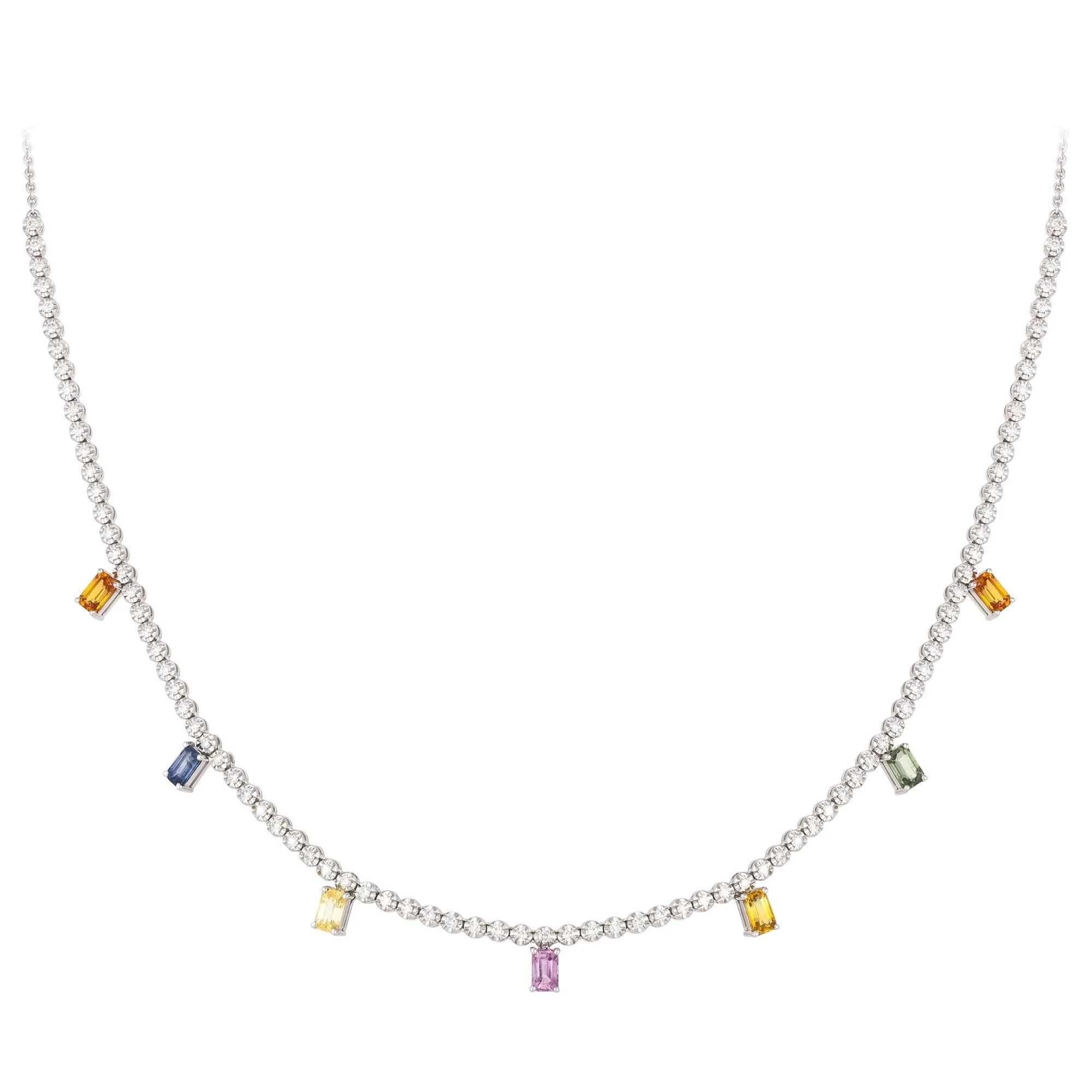 Candy Multi Sapphire Diamond 18K Rose Gold Necklace for Her
