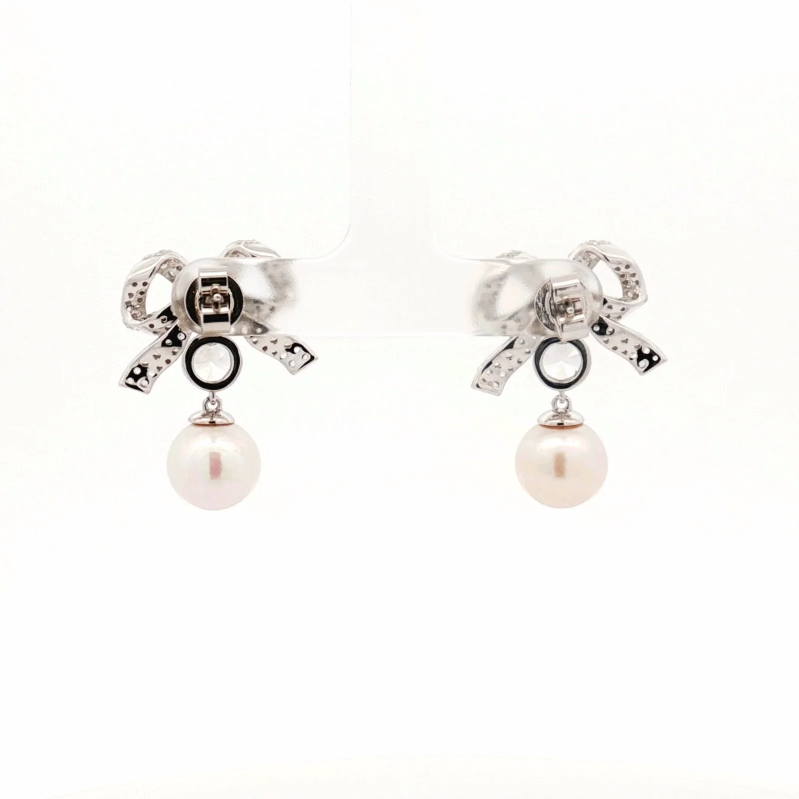 Silver Pearl Bow Earrings - Image 5
