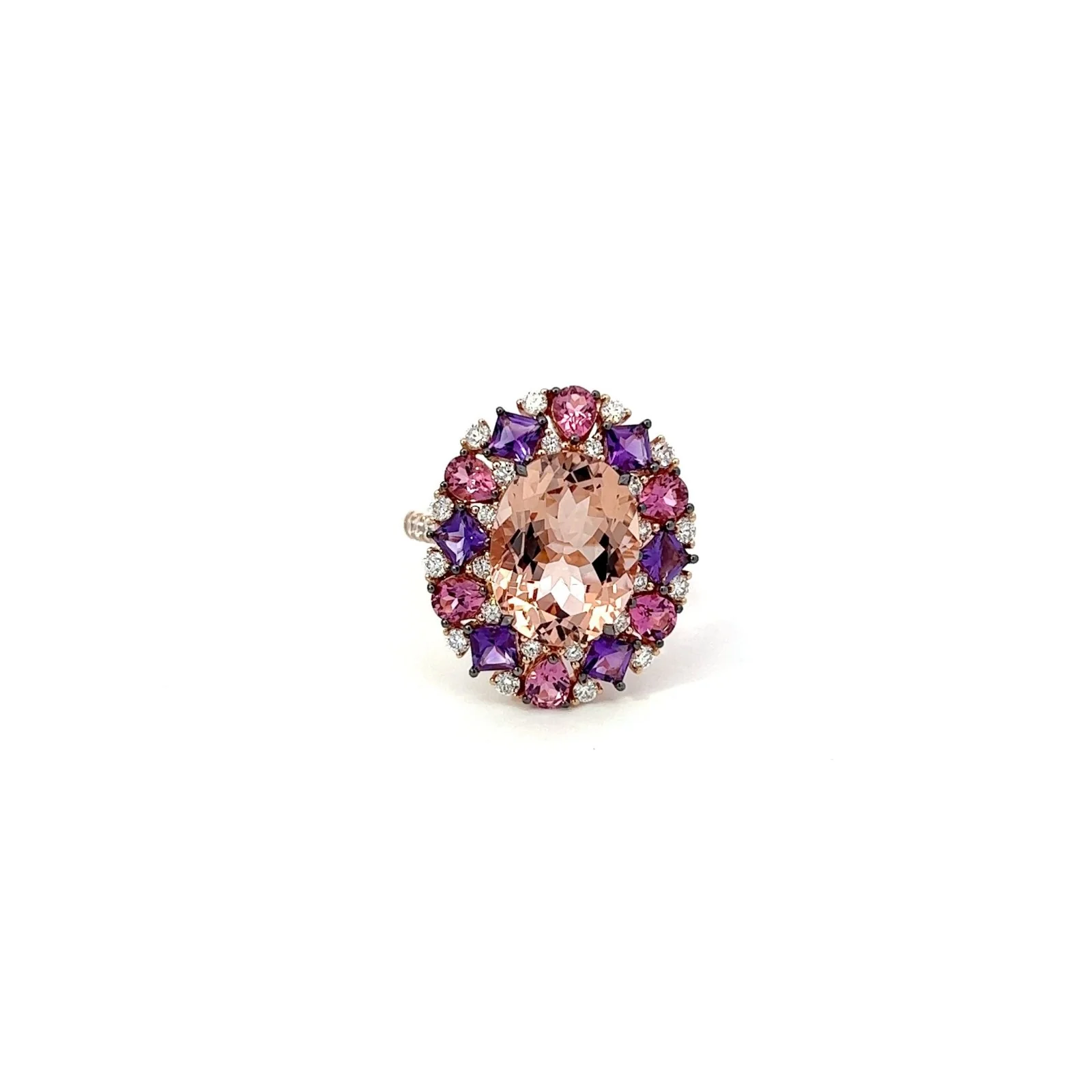Timeless Pink Tourmaline Amethyst Diamond 18K Rose Gold Exclusive Ring