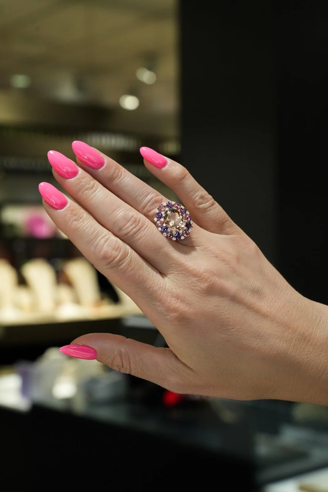 Timeless Pink Tourmaline Amethyst Diamond 18K Rose Gold Exclusive Ring - Image 3