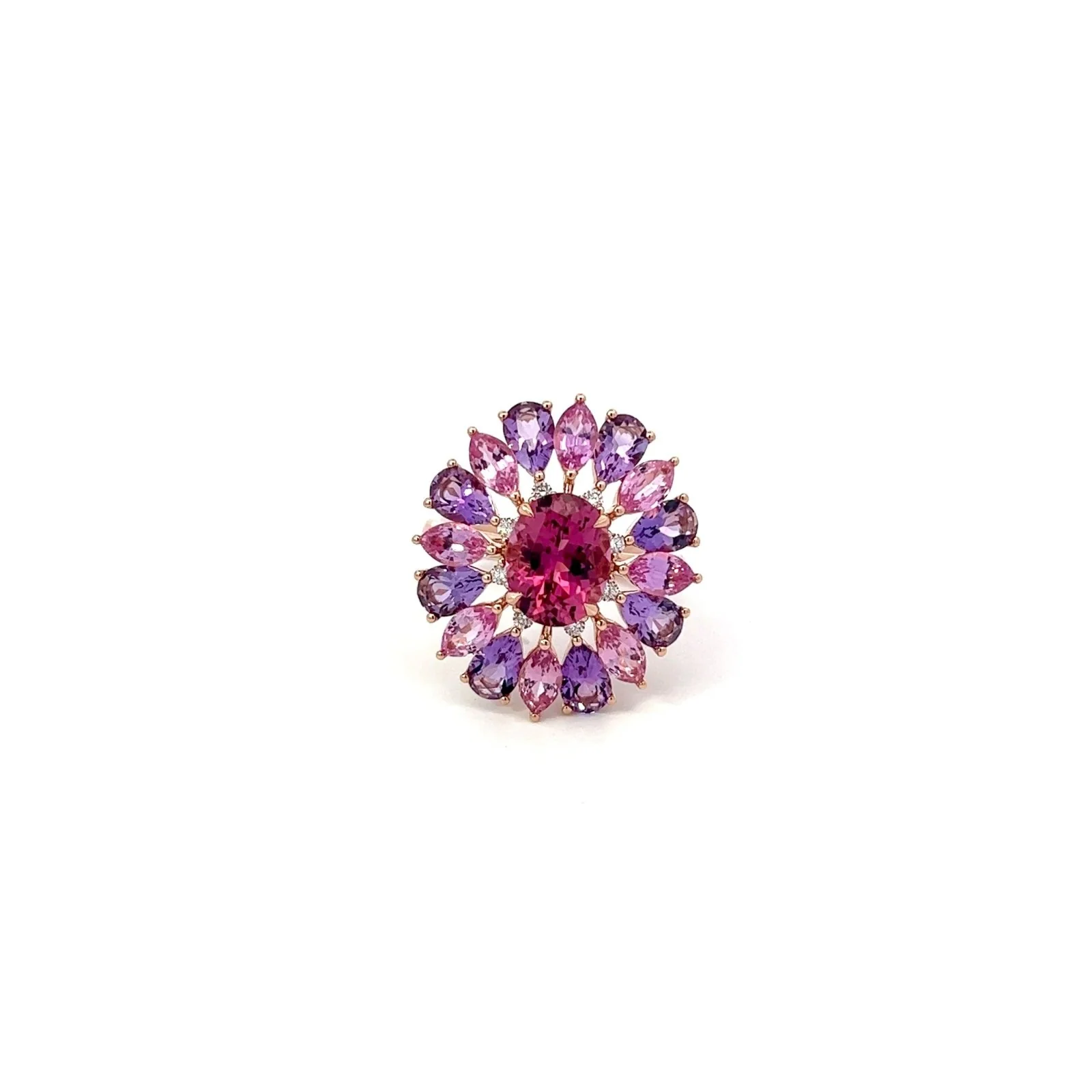 Feminine Pink Sapphire Amethyst Diamond 18K Rose Gold Exclusive Ring