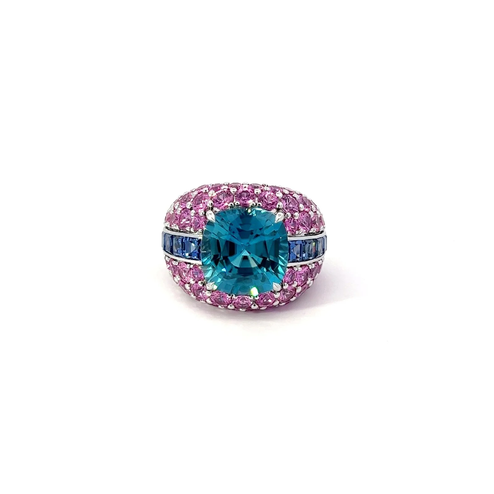 Unique Pink and Blue Sapphires Diamond 18K White Gold Exclusive Ring