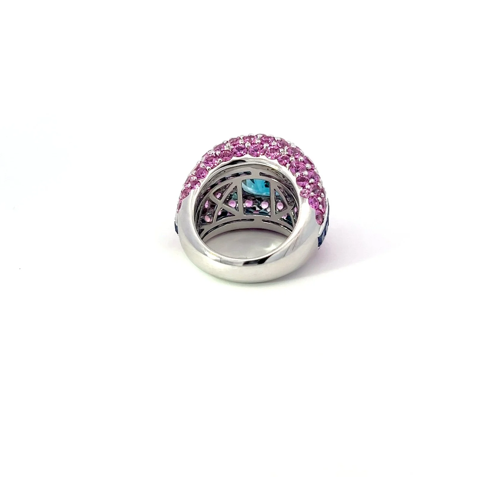 Unique Pink and Blue Sapphires Diamond 18K White Gold Exclusive Ring - Image 5