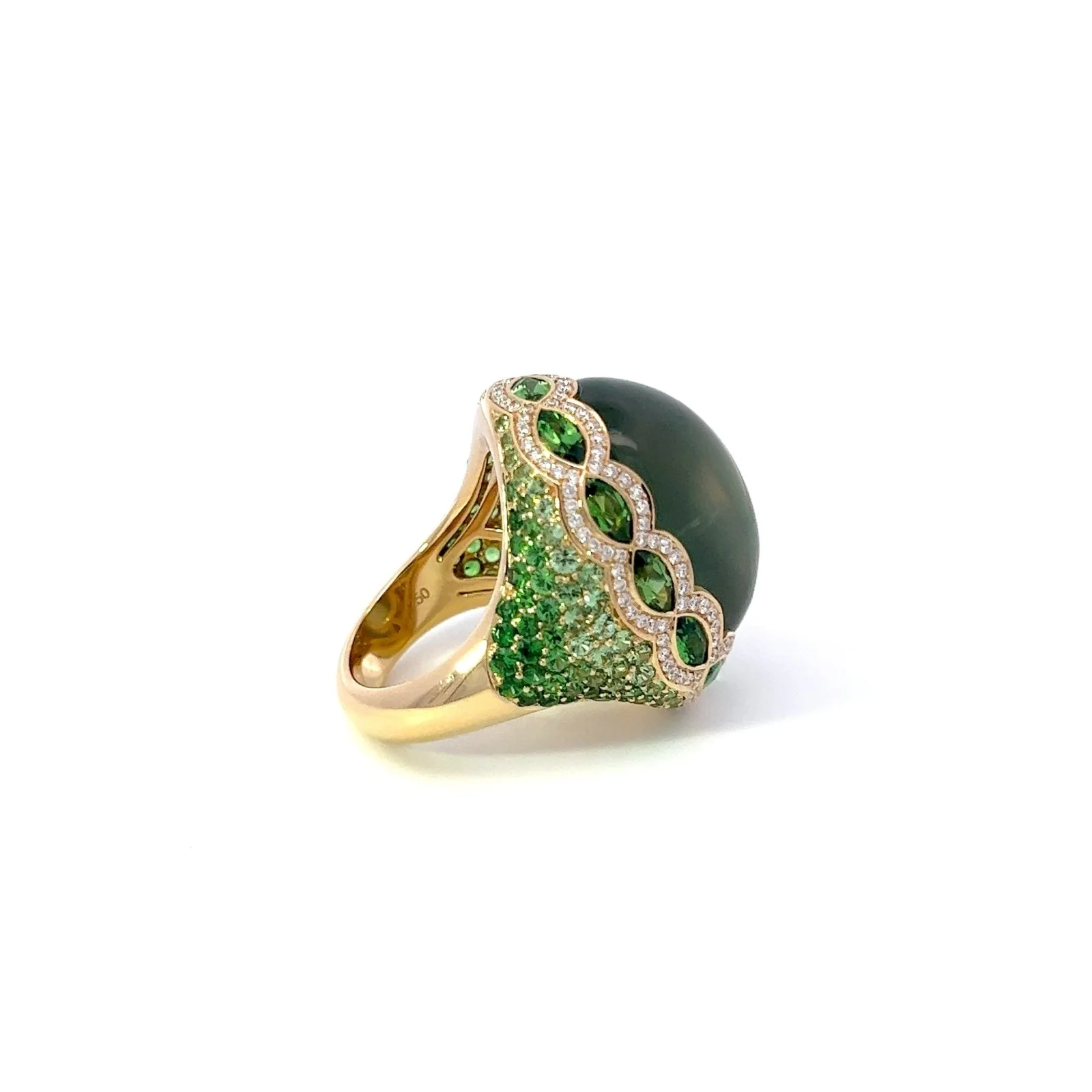 One of a Kind Prenite Diamond 18K Yellow Gold Ring - Image 4