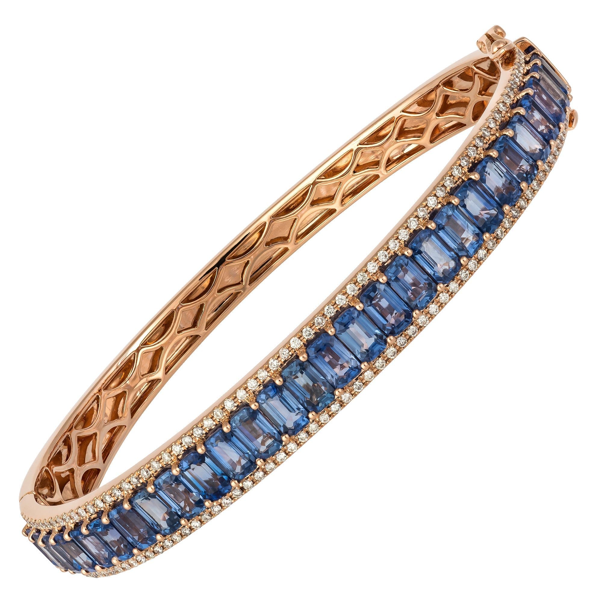 Blue Sapphire Diamond Bracelet Gold 18K Rose For Her
