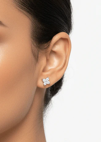 Small Flowers Stud Silver Earrings - Image 4