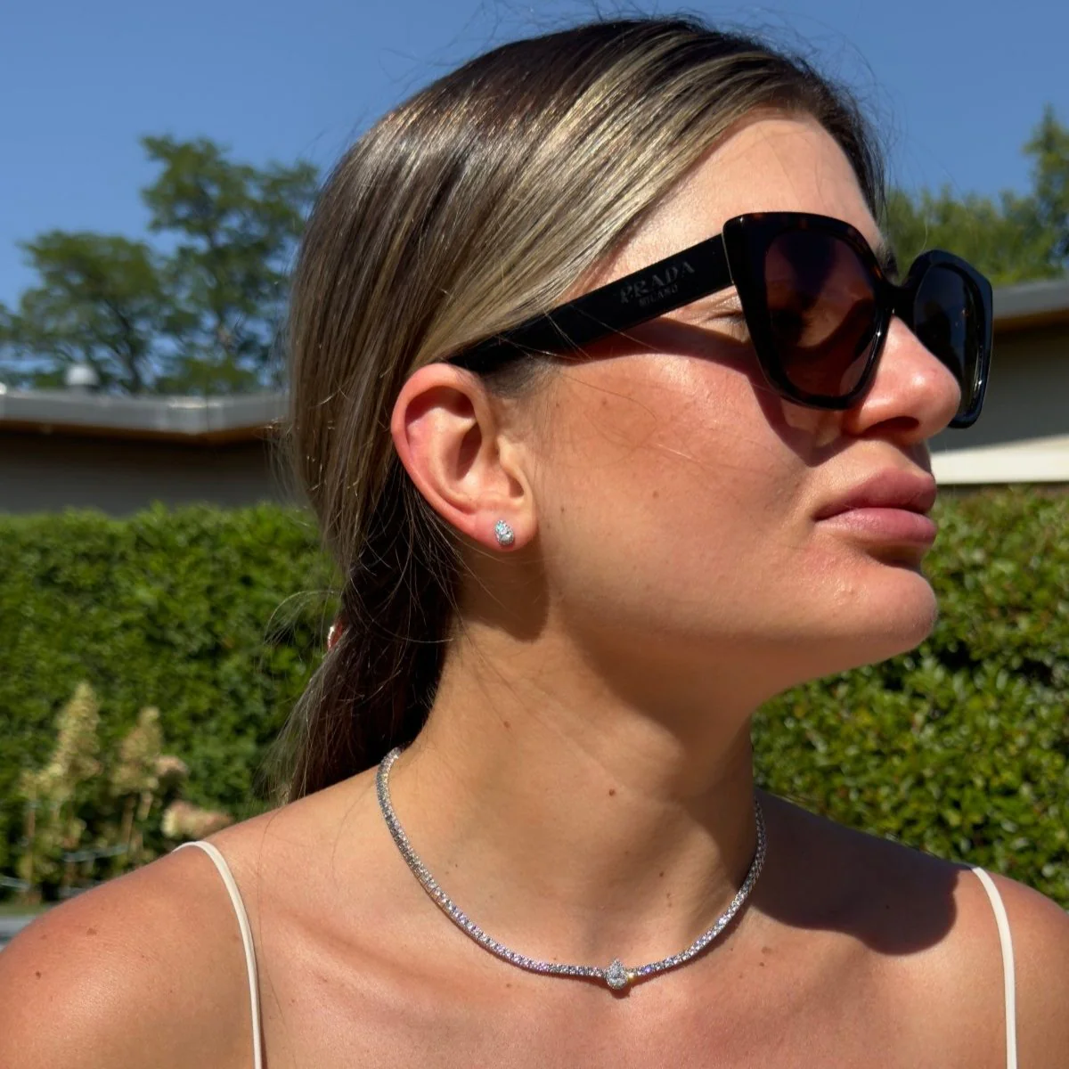Classic Pear Center Tennis Silver Choker - Image 2