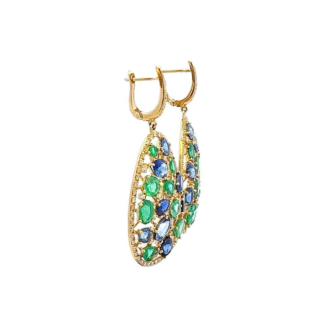 Wondrous Emerald Sapphire Diamond 18K Yellow Gold Exclusive Earrings - Image 3