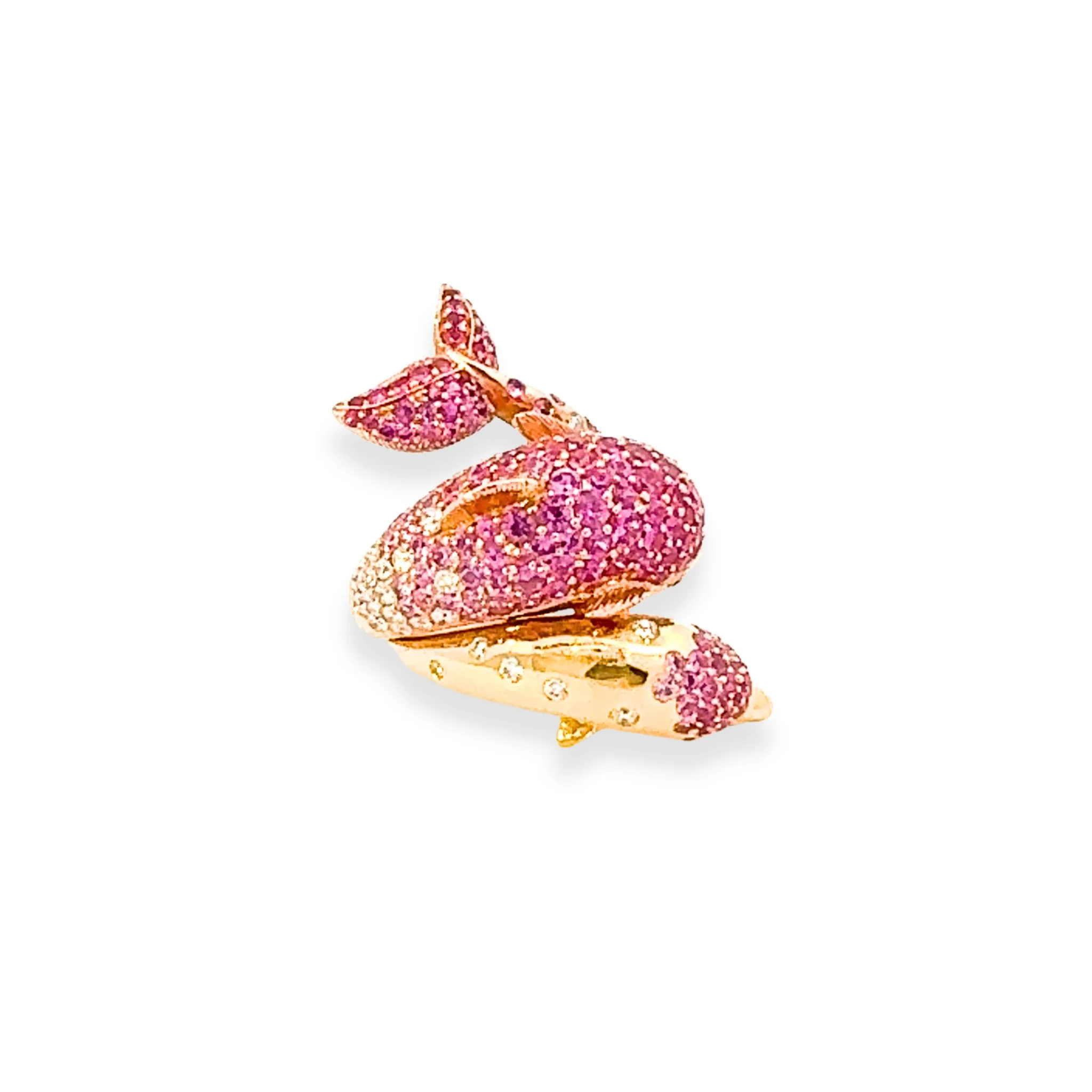 Exclusive Dolphin Pink Sapphire Diamond 18K Yellow Gold Exclusive Ring - Image 3