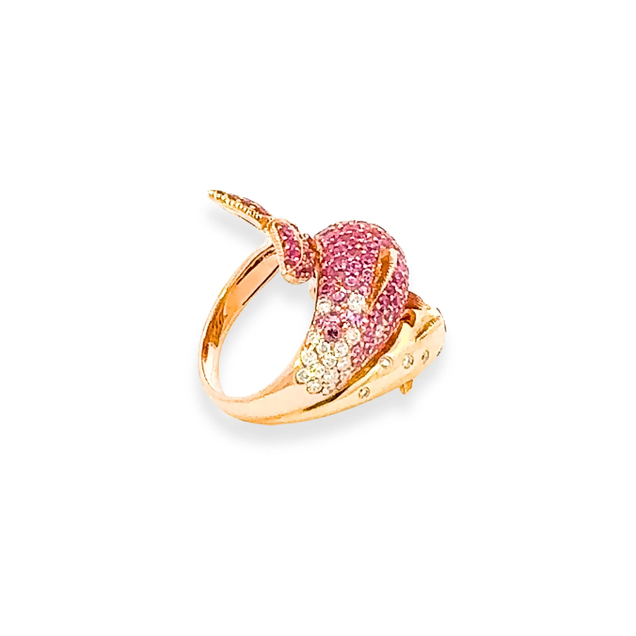 Exclusive Dolphin Pink Sapphire Diamond 18K Yellow Gold Exclusive Ring - Image 4