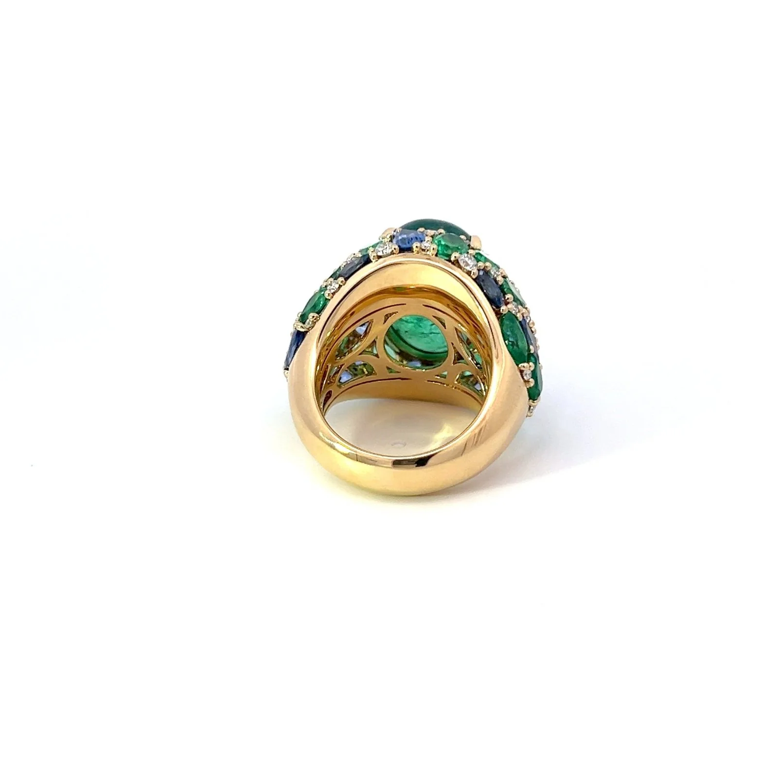 Remarkable Emerald Sapphire Diamond 18K Yellow Gold Ring For Her - Image 6