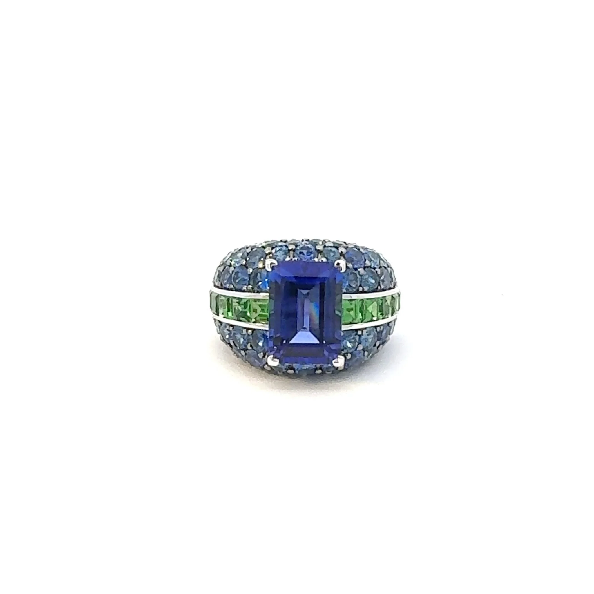 Posh Blue Sapphire Tanzanite 18K White Gold Exclusive Ring