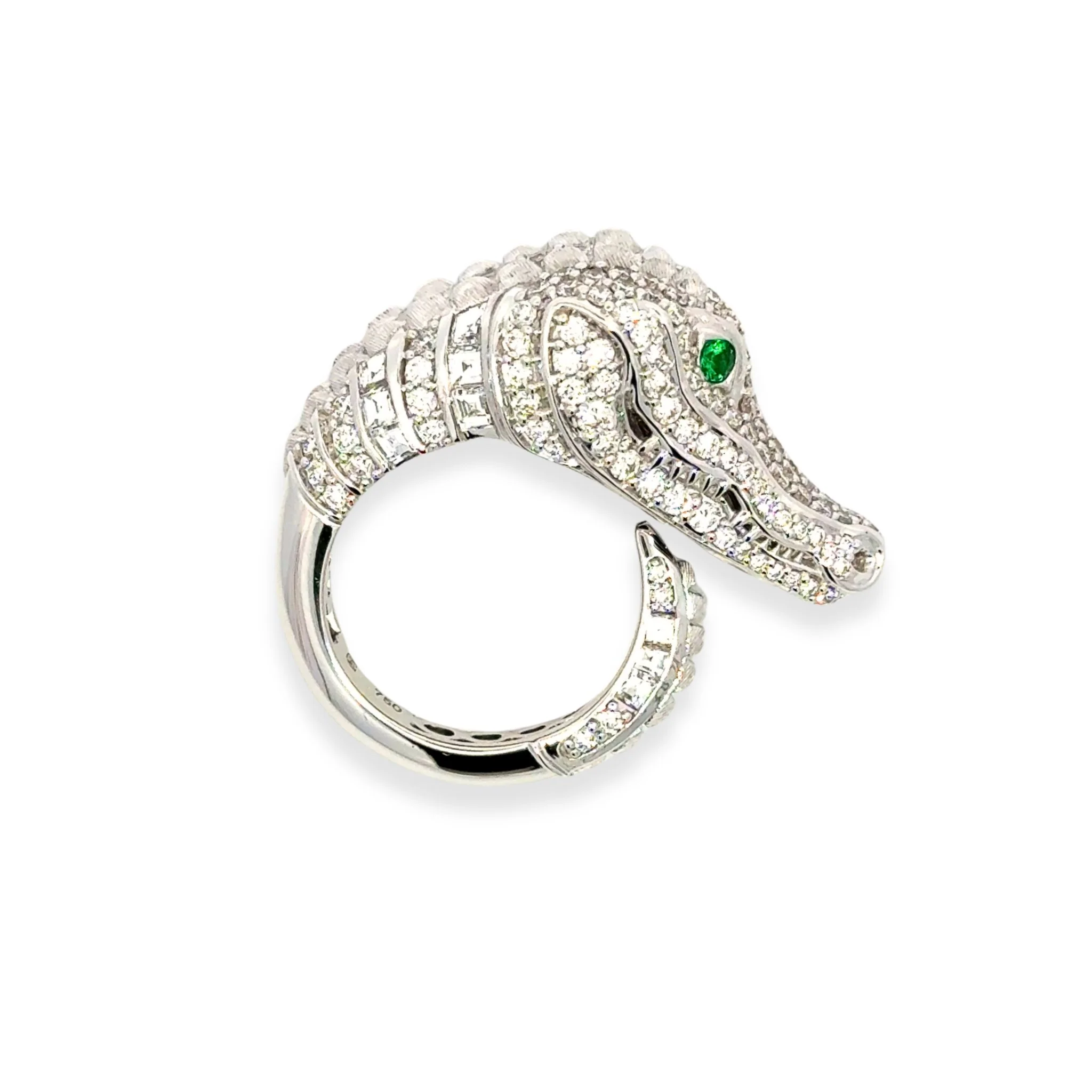 Unique Crocodile Emerald Diamond White 18K Gold Exclusive Ring