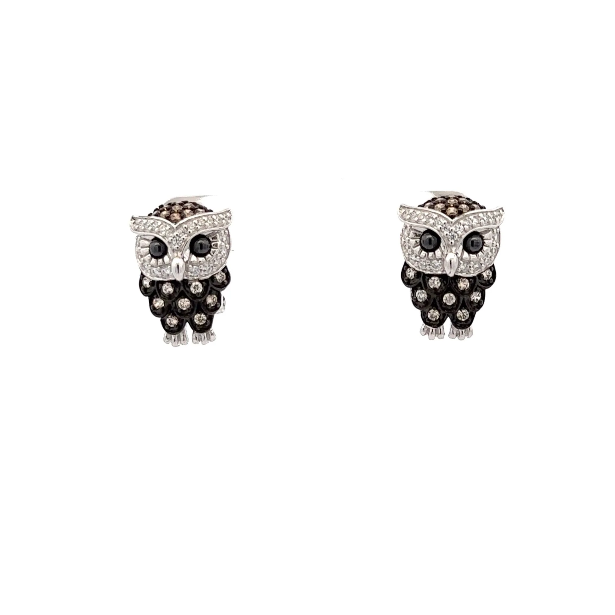 Black & White Owl Silver Earrings
