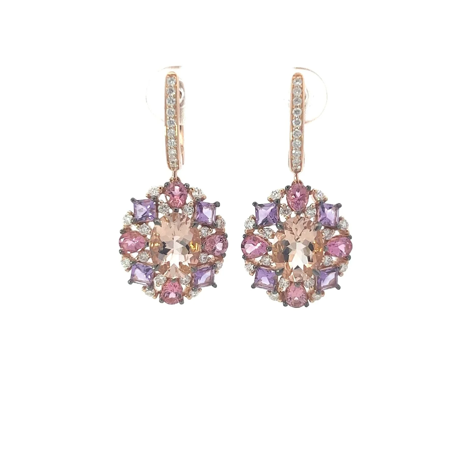 Timeless Pink Tourmaline Amethyst Diamond 18K Rose Gold Exclusive Earrings